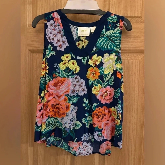 Maeve Tops - Maeve Navy Floral Sleeveless Blouse